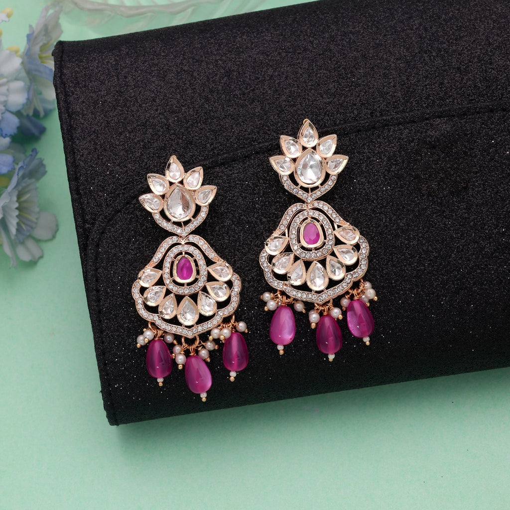 Pink Color American Diamond Earrings Designer Fashion Style