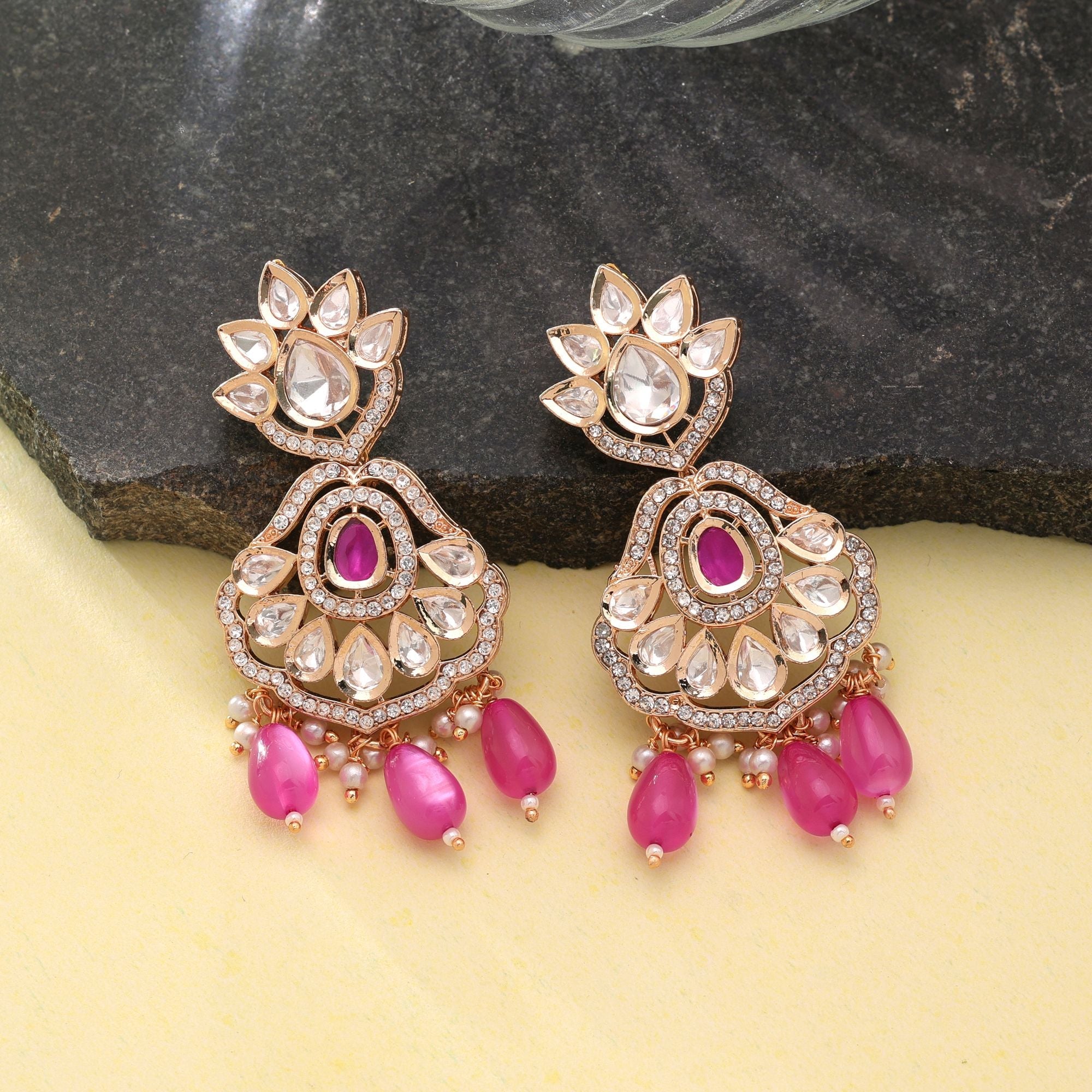 Pink Color American Diamond Earrings Designer Fashion Style