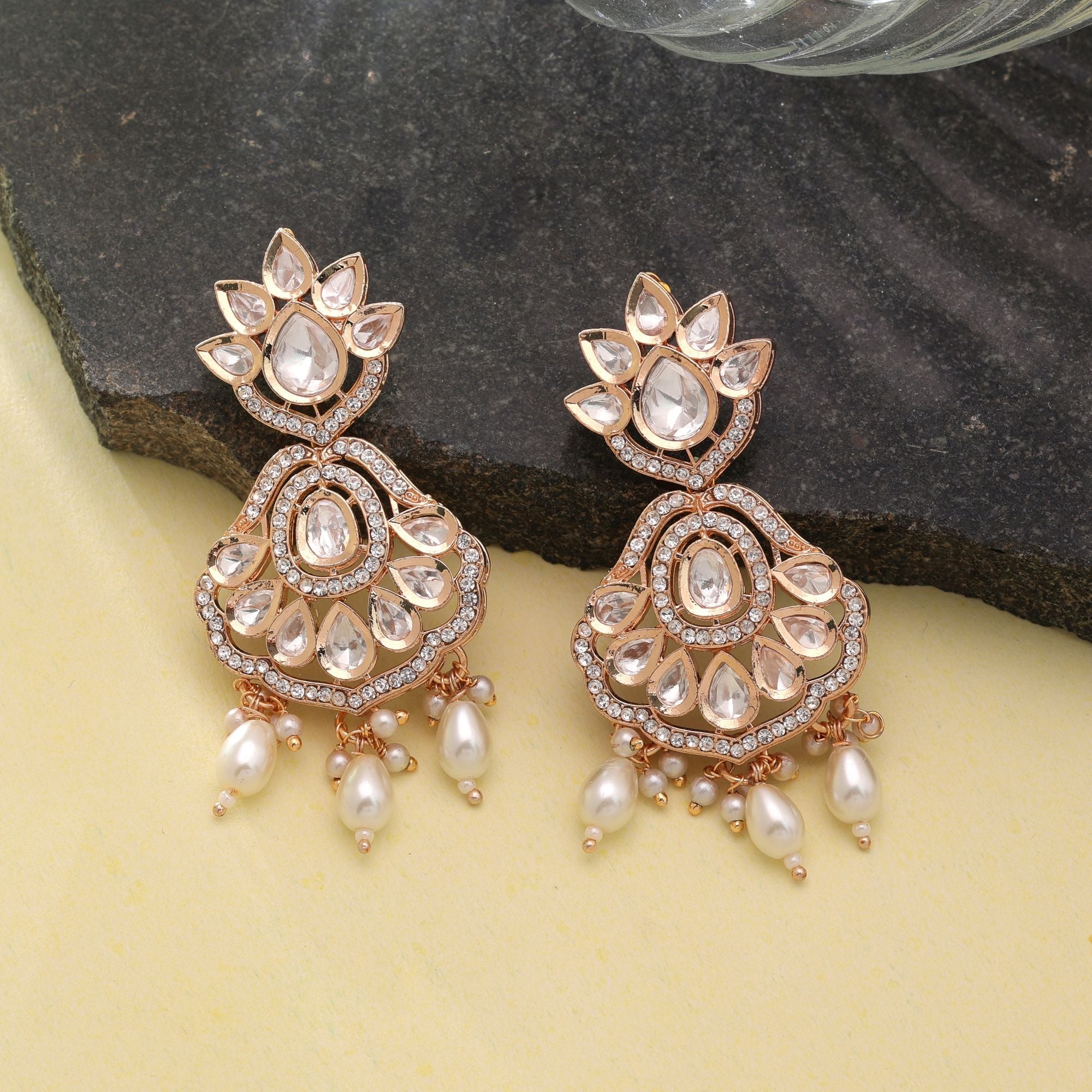 White Color American Diamond Earrings Premium Crystal Finish