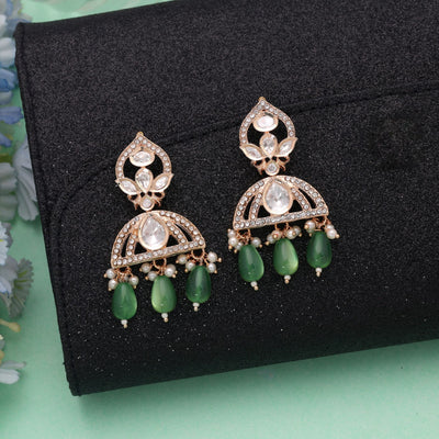 Green Color American Diamond Earrings Premium Party Wear Style