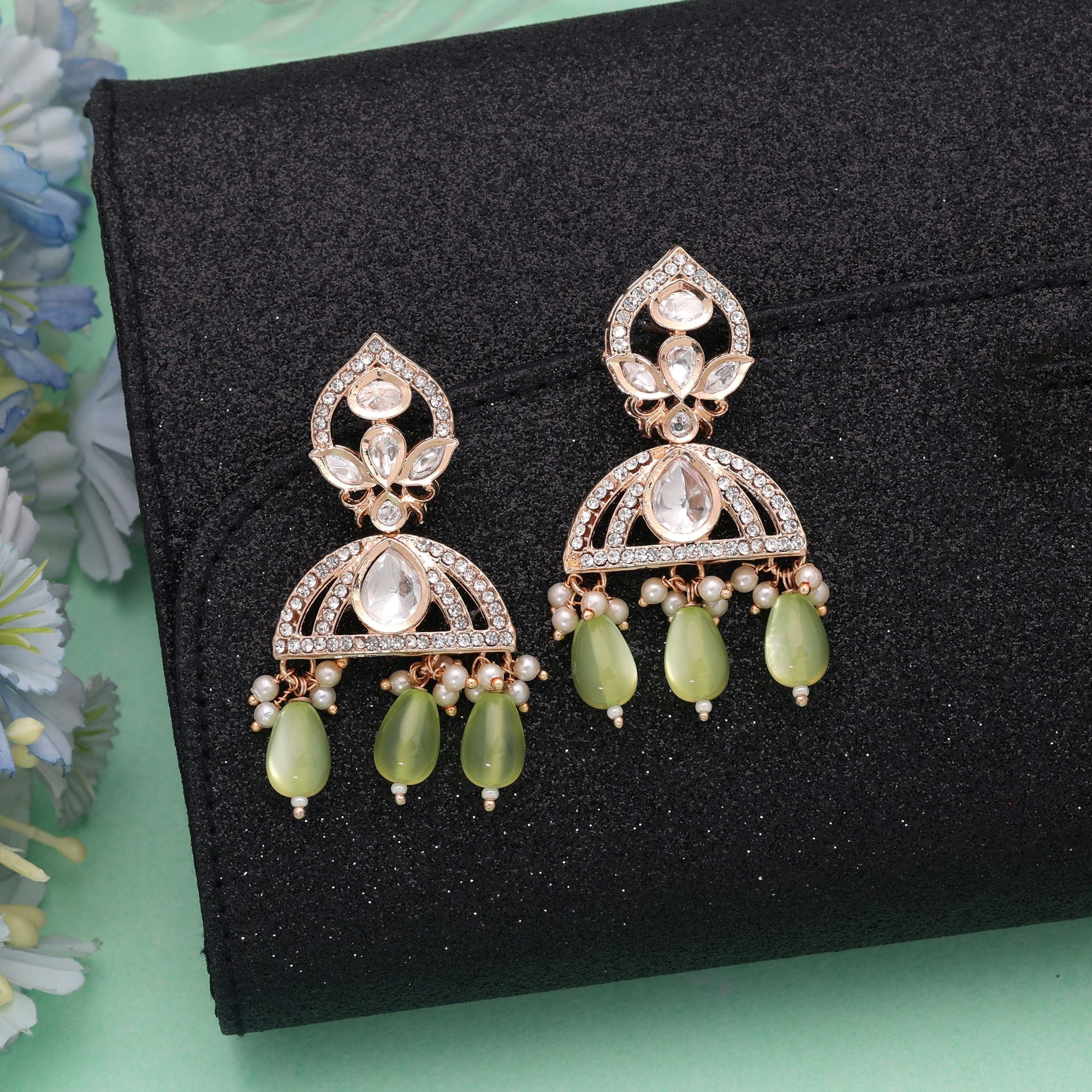 Light Green Color American Diamond Earrings Party Wear Design