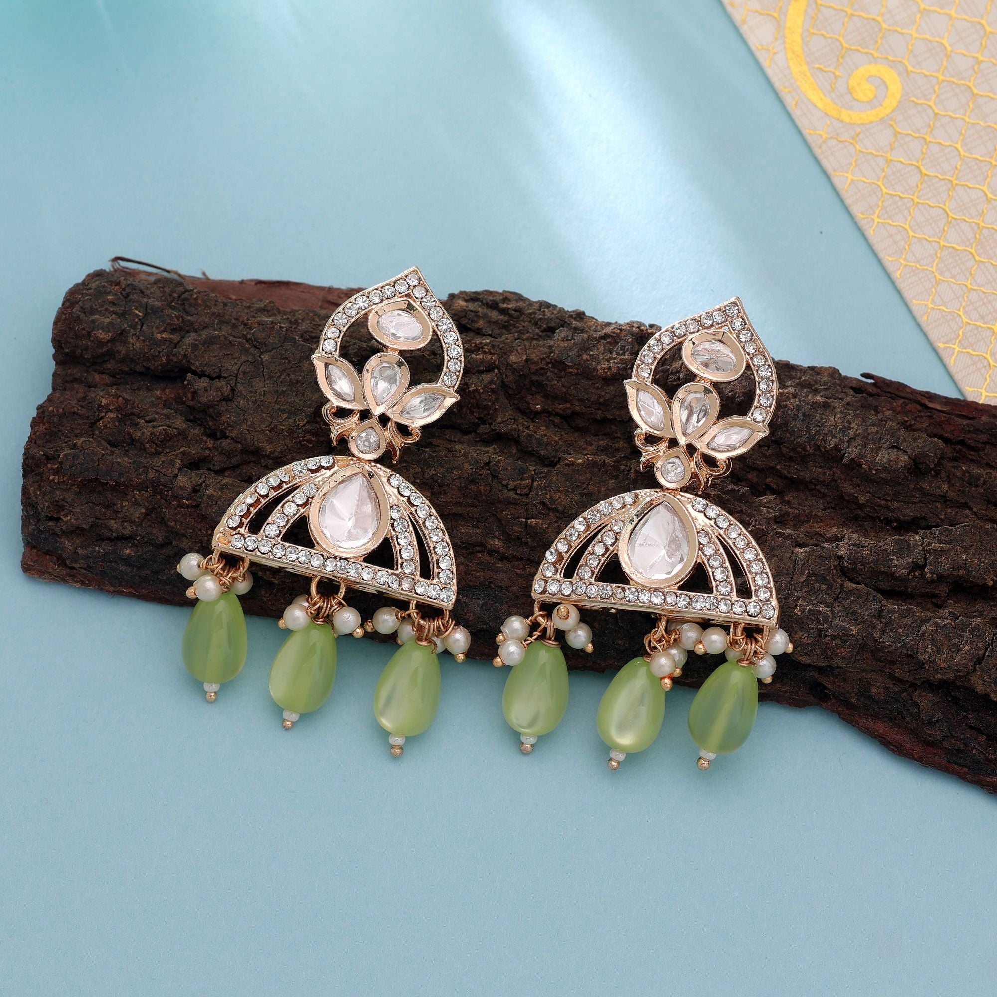 Light Green Color American Diamond Earrings Party Wear Design