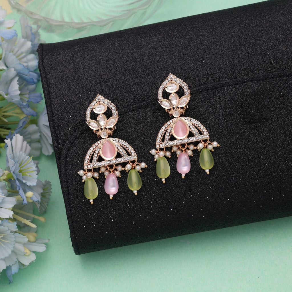 Light Pink & Light Green Color American Diamond Earrings Crystal Appeal