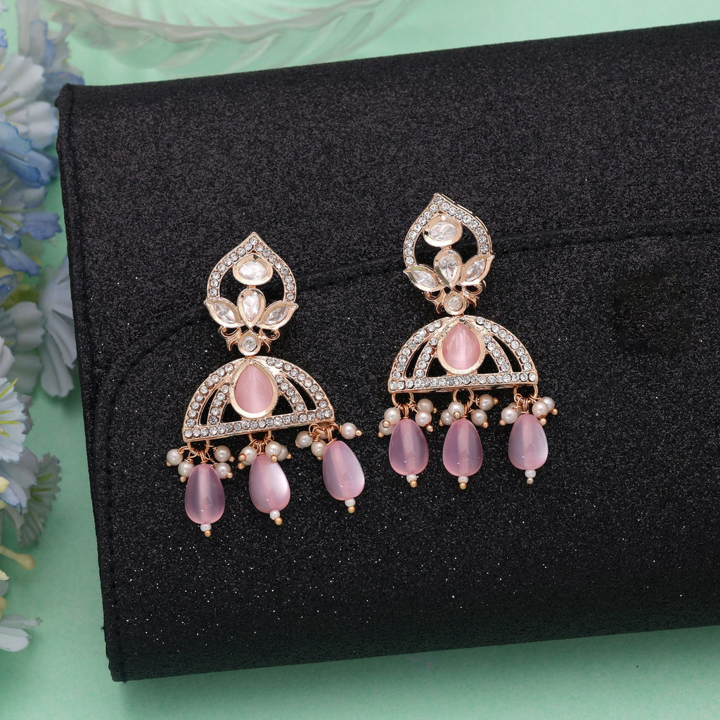 Light Pink Color American Diamond Earrings Premium Crystal Style