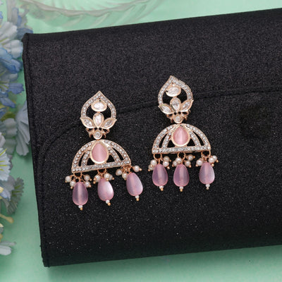 Light Pink Color American Diamond Earrings Premium Crystal Style