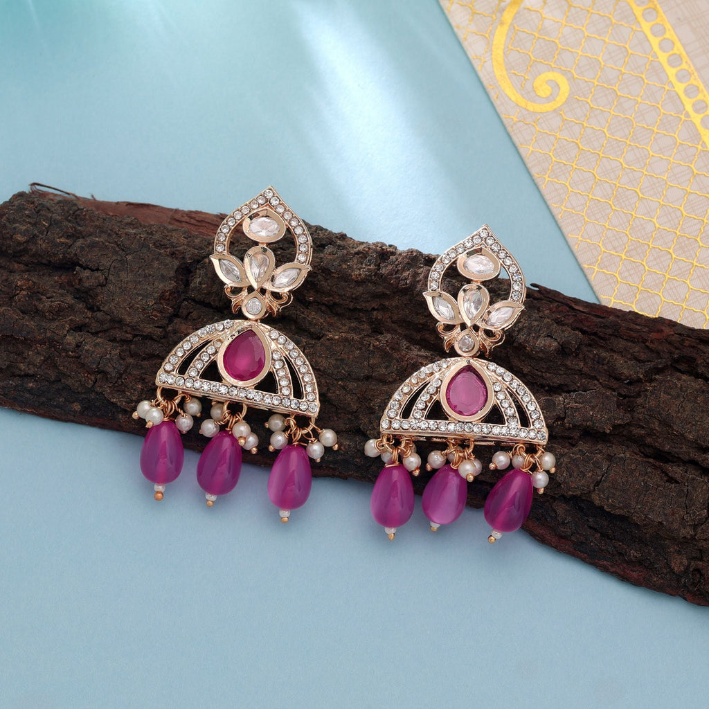 Pink Color American Diamond Earrings Sparkling Fashion Style
