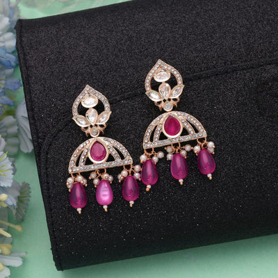 Pink Color American Diamond Earrings Sparkling Fashion Style