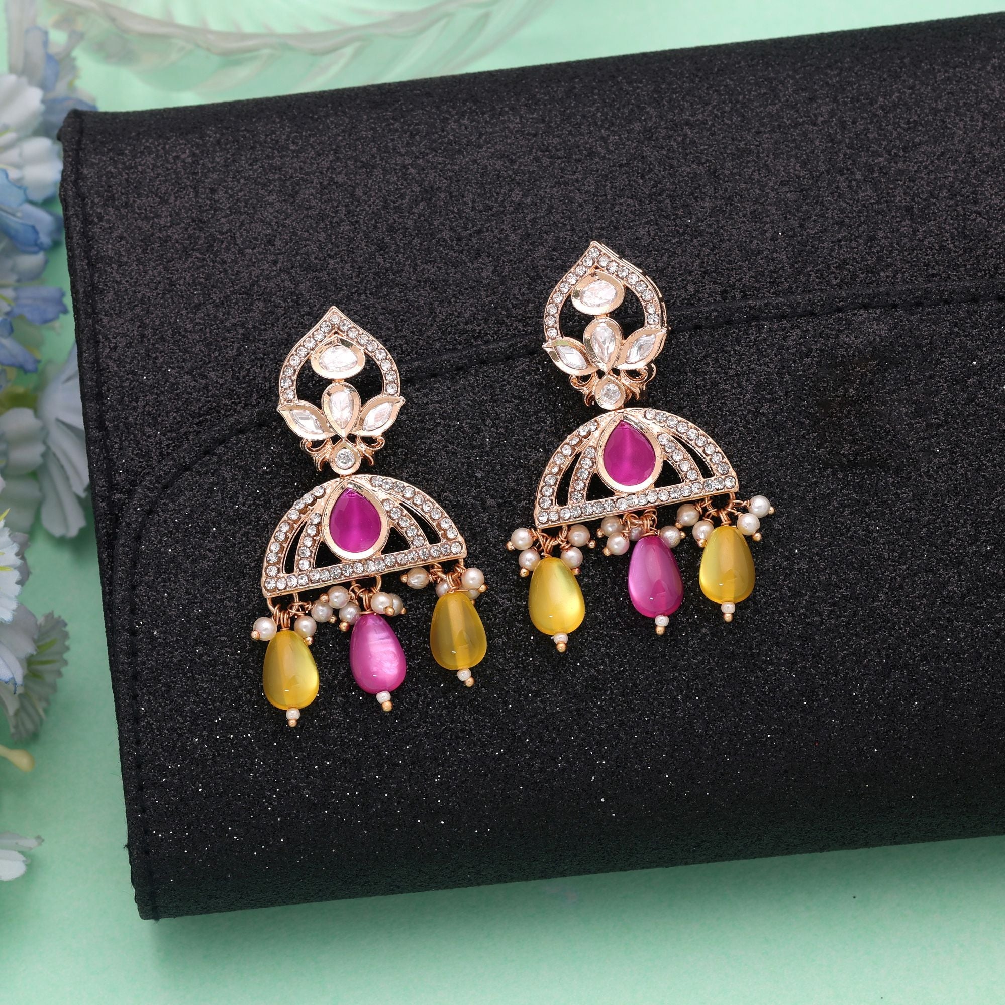 Yellow Color American Diamond Earrings Sparkling Jewelry Style