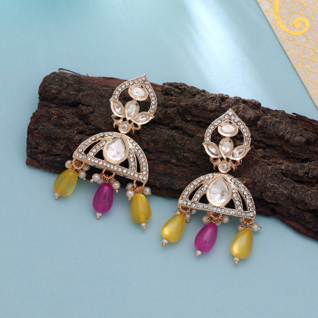 Yellow Color American Diamond Earrings Sparkling Jewelry Style