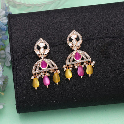 Yellow Color American Diamond Earrings Sparkling Jewelry Style