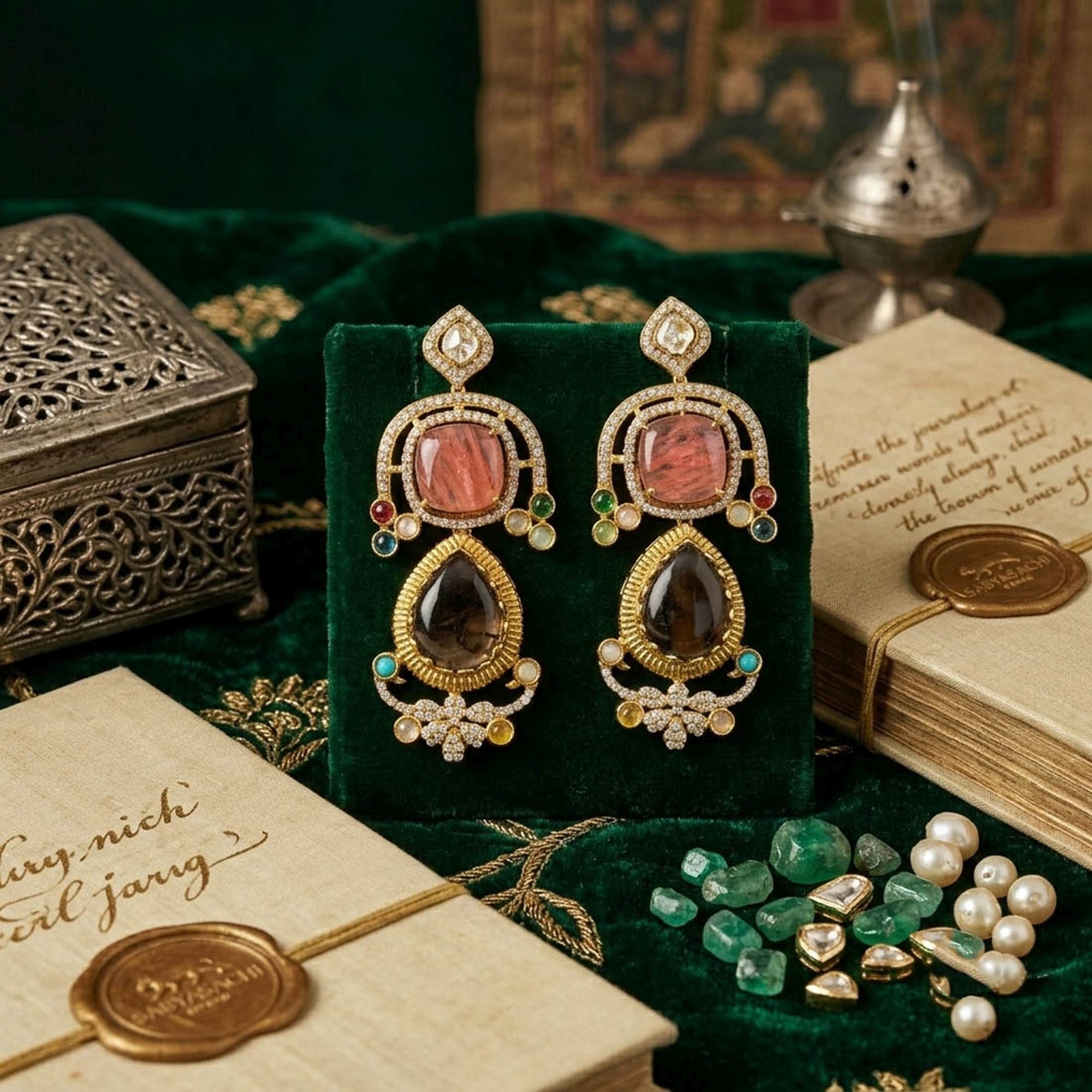 Brown Color American Diamond & Turkish Stone Earrings Designer Style