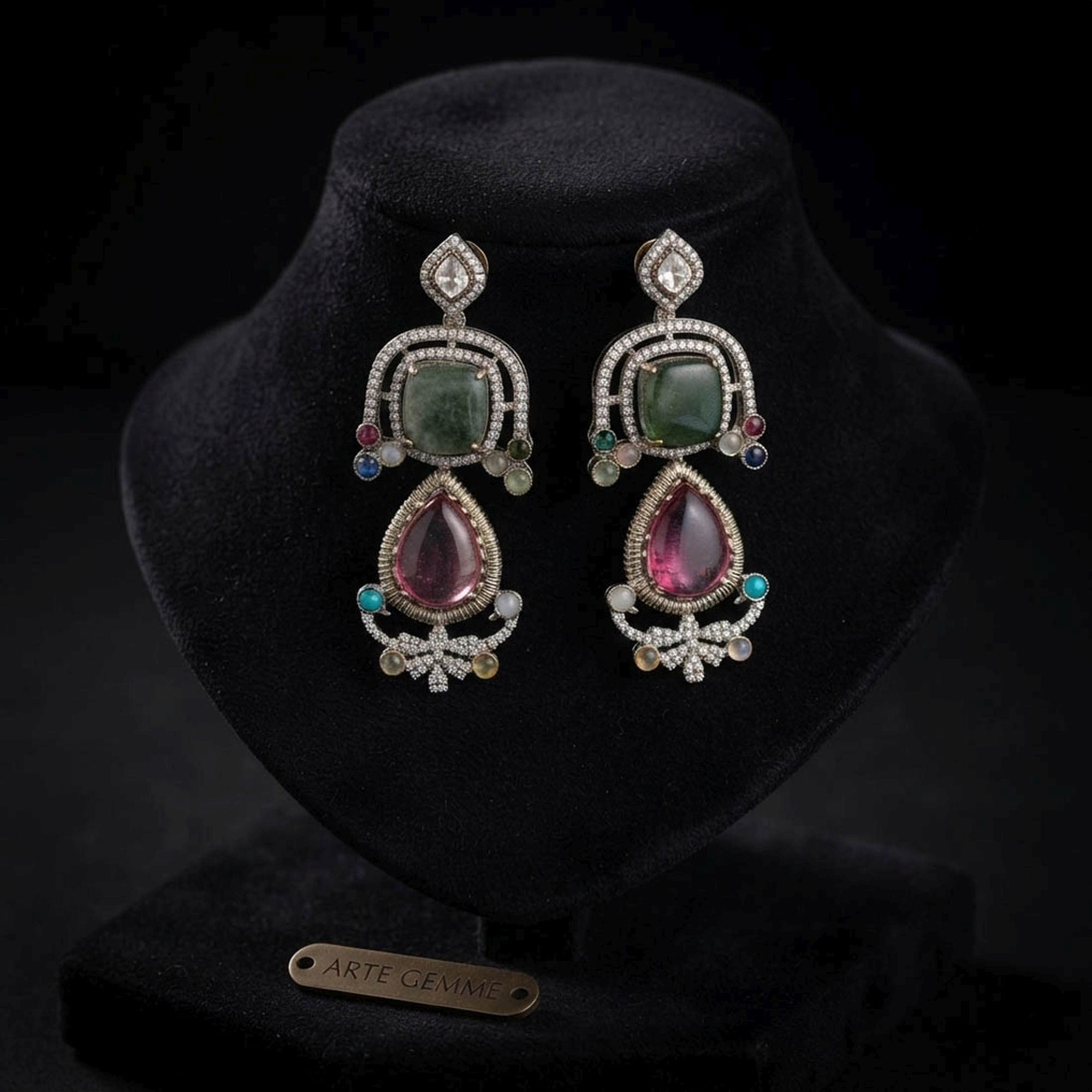 Light Pink Color American Diamond & Turkish Stone Earrings Crystal Style