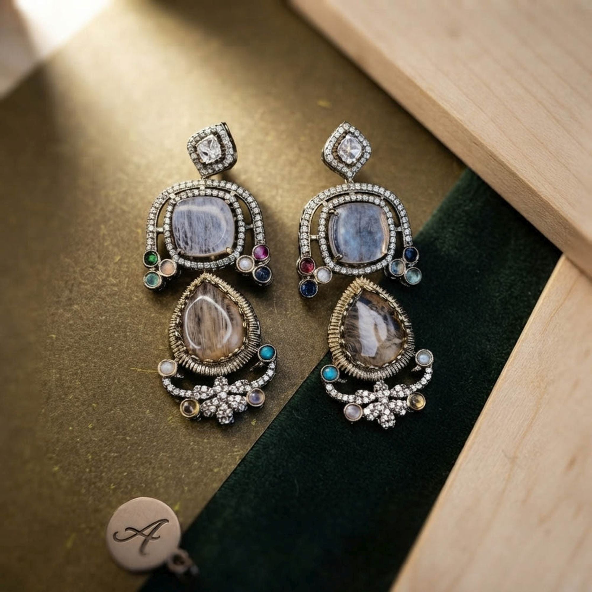 Sand Brown Color American Diamond & Turkish Stone Earrings Ethnic Appeal