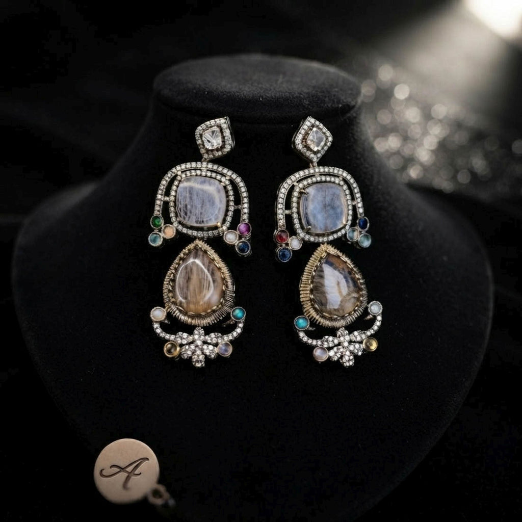 Sand Brown Color American Diamond & Turkish Stone Earrings Ethnic Appeal