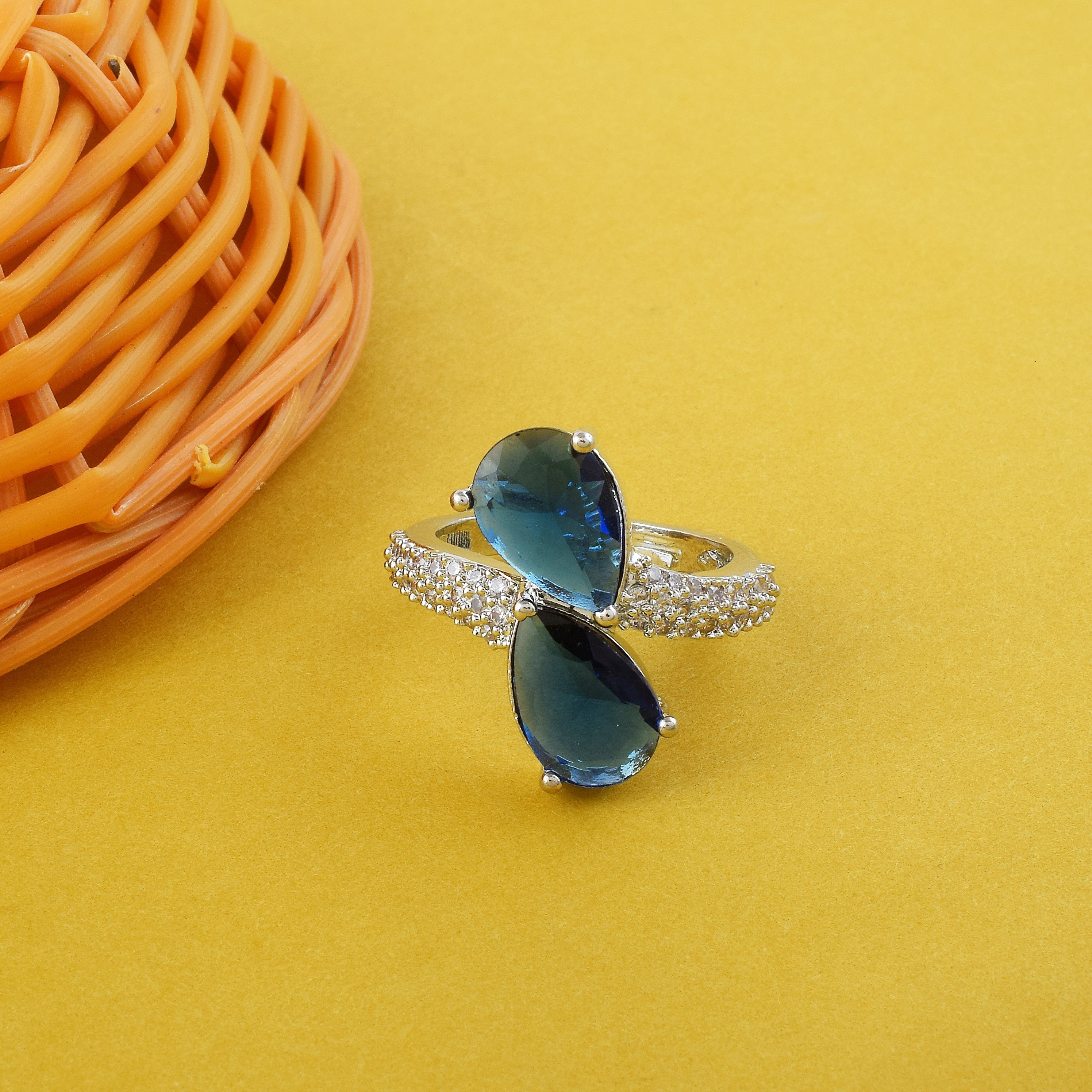 Sparkling Blue Color American Diamond Ring With Exquisite Shimmering Design