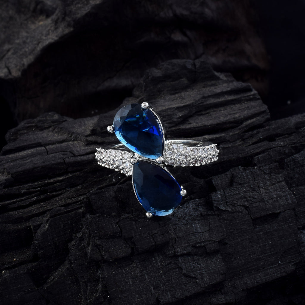 Sparkling Blue Color American Diamond Ring With Exquisite Shimmering Design