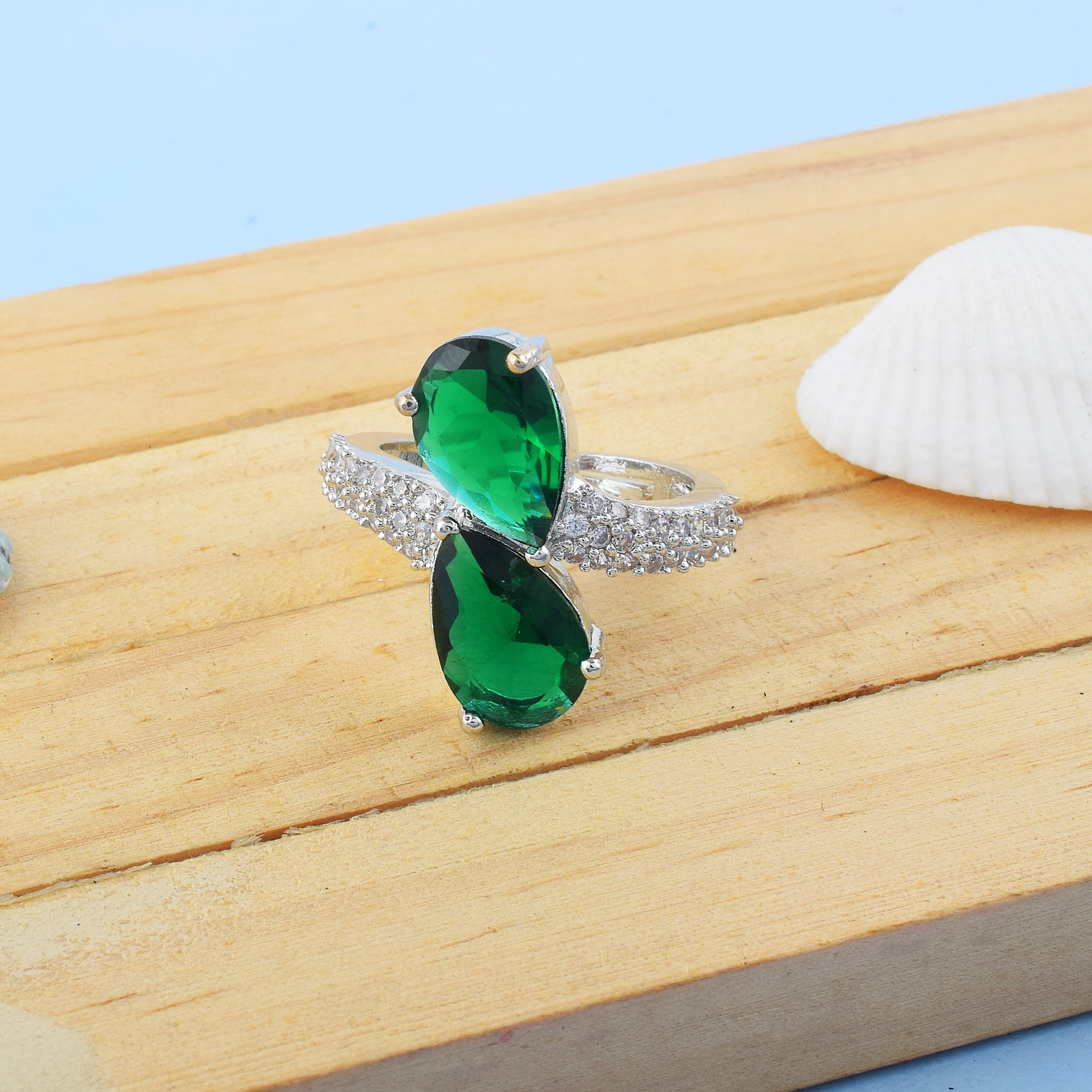Refreshing Green Color American Diamond Ring For Nature-Inspired Fashion Look