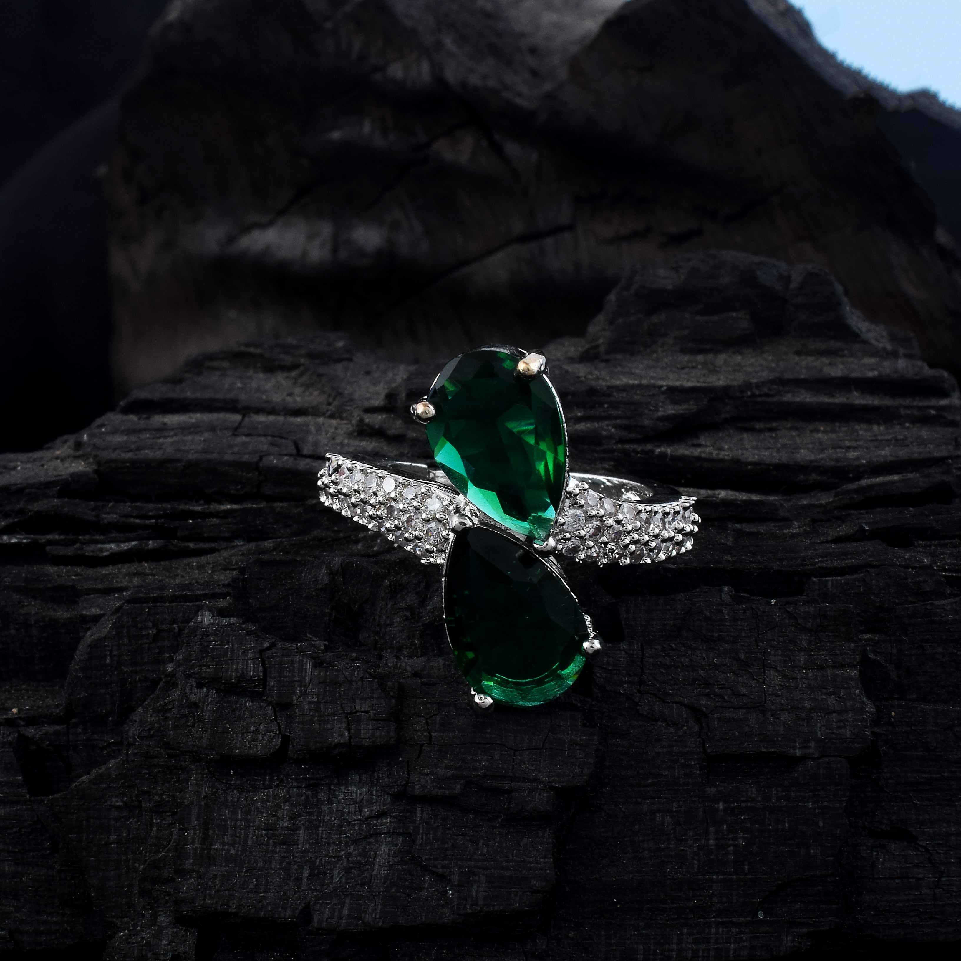 Refreshing Green Color American Diamond Ring For Nature-Inspired Fashion Look