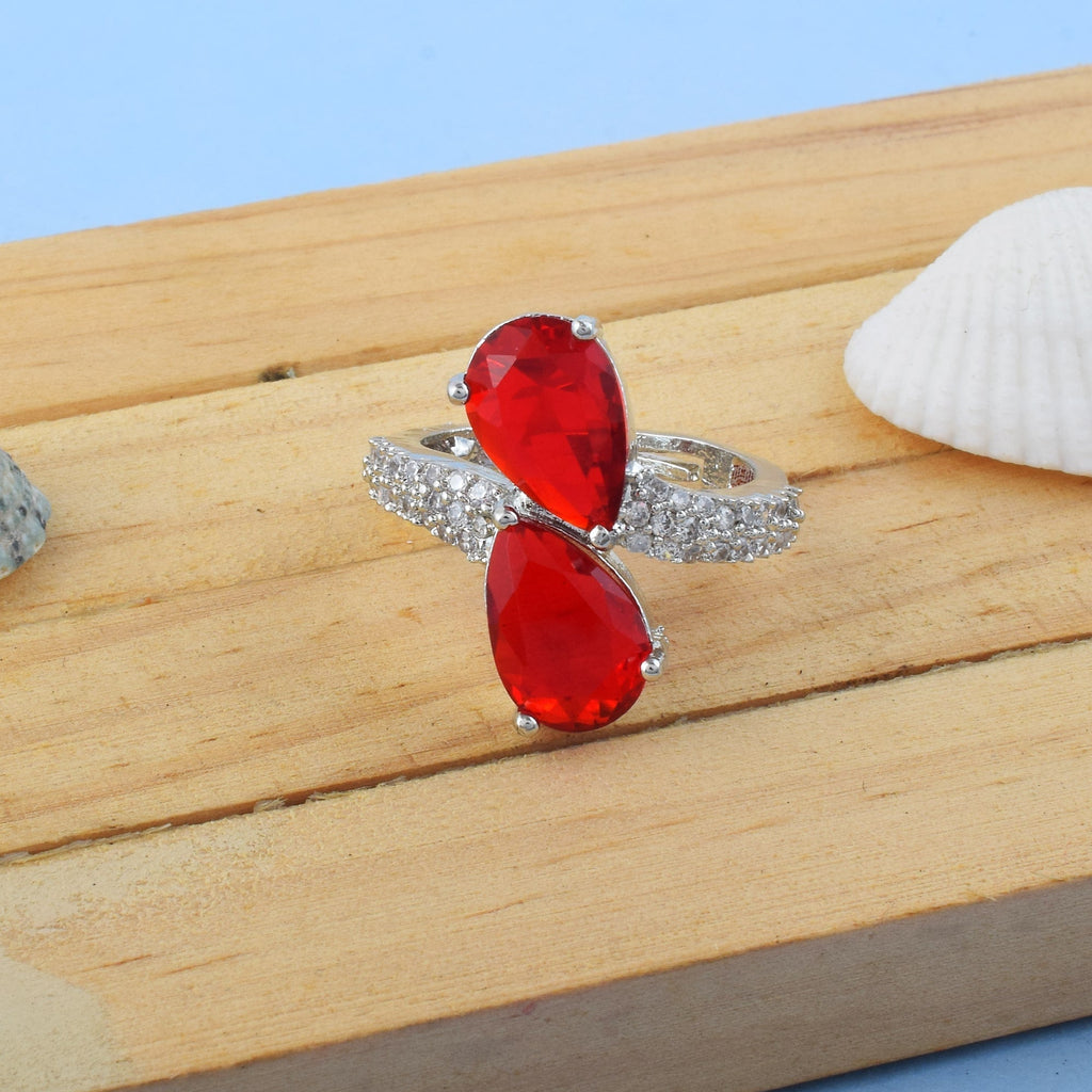 Bold Red Color American Diamond Ring With Sophisticated Sparkling Accent