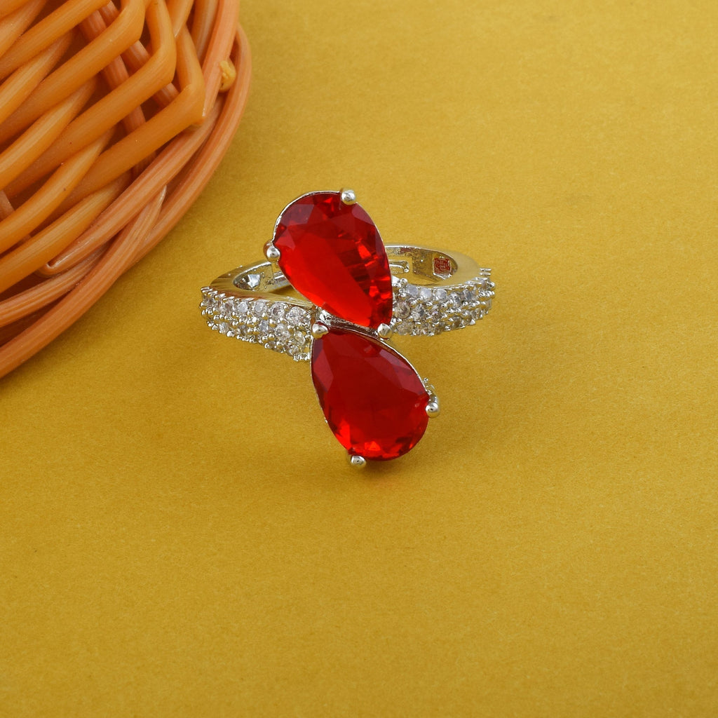 Bold Red Color American Diamond Ring With Sophisticated Sparkling Accent
