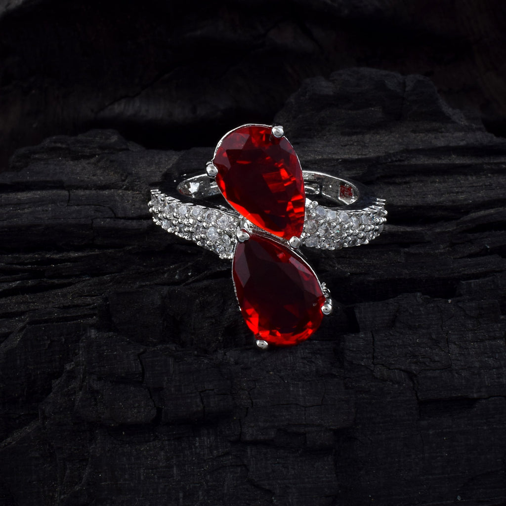 Bold Red Color American Diamond Ring With Sophisticated Sparkling Accent
