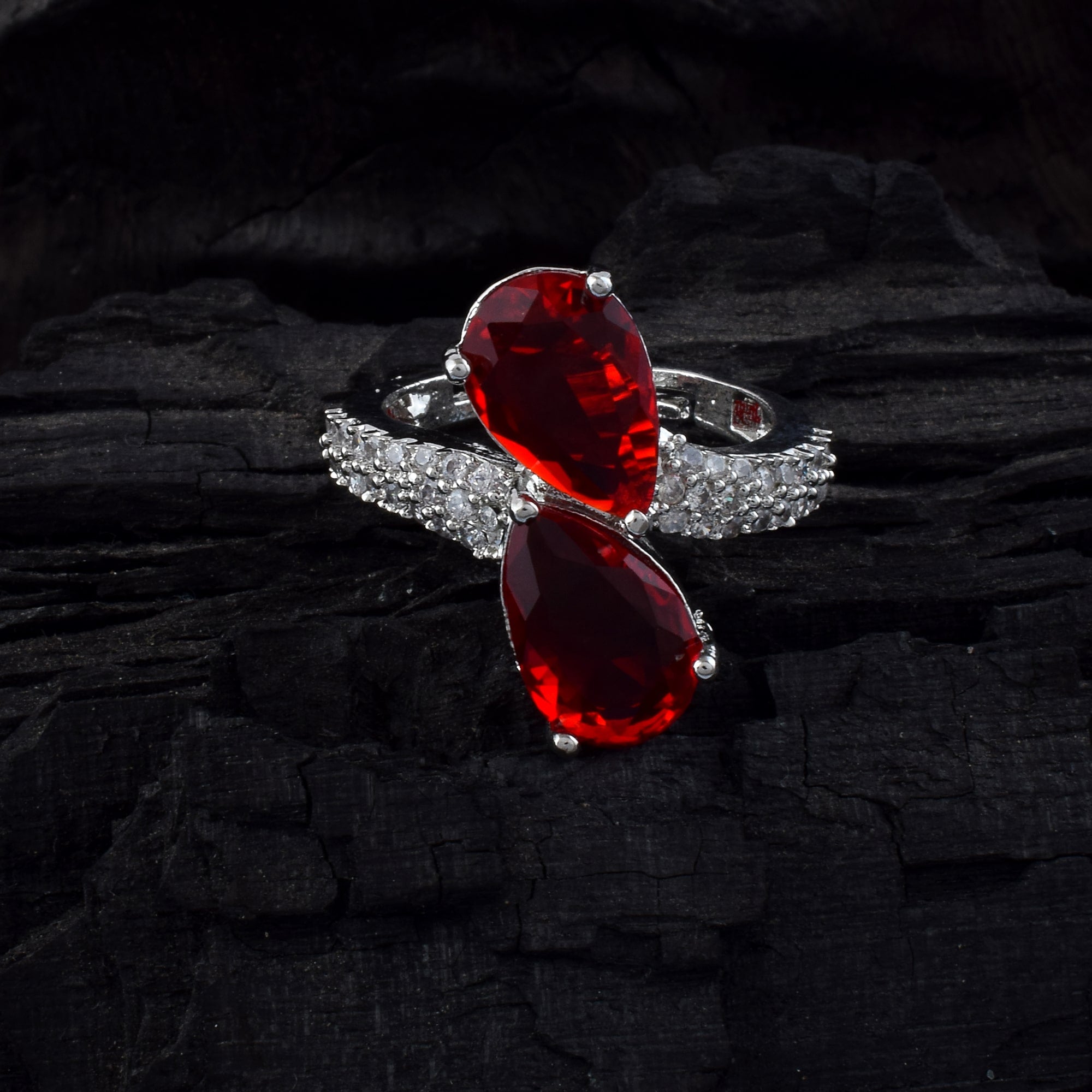 Bold Red Color American Diamond Ring With Sophisticated Sparkling Accent