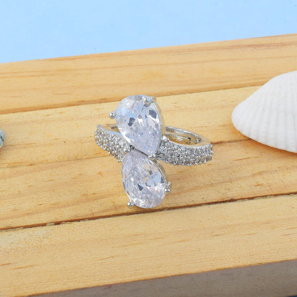 Luxurious Silver Color American Diamond Ring For Graceful Evening Wear