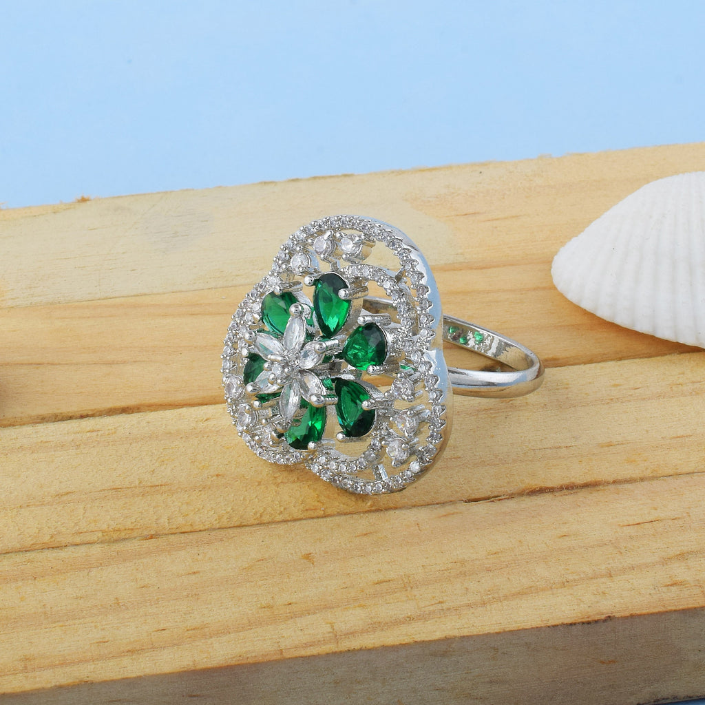 Elegant Green Color American Diamond Ring Featuring Modern Luxury Design