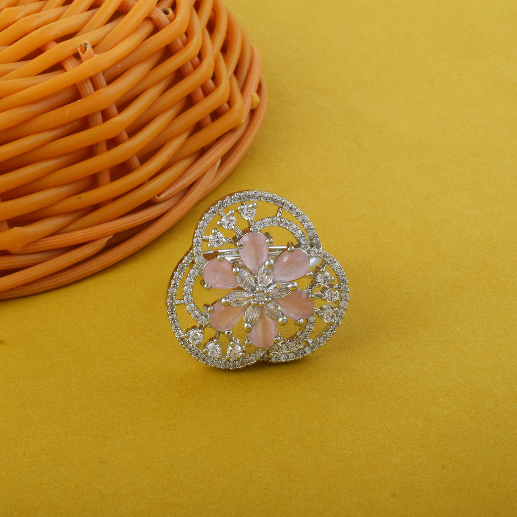 Soft Pink Color American Diamond Ring With Feminine Grace And Shine