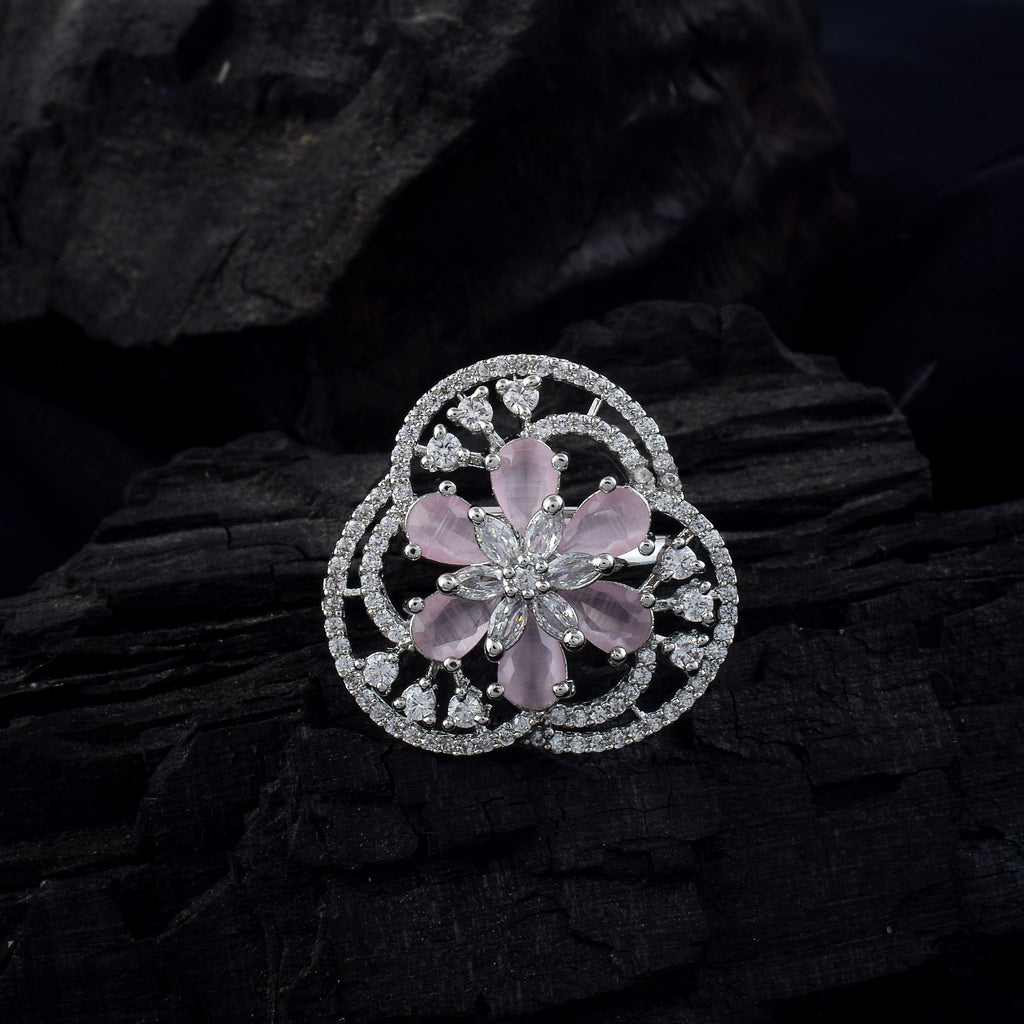 Soft Pink Color American Diamond Ring With Feminine Grace And Shine