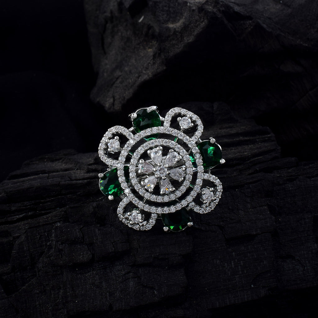 Leafy Green Color American Diamond Ring For A Fresh And Trendy Look