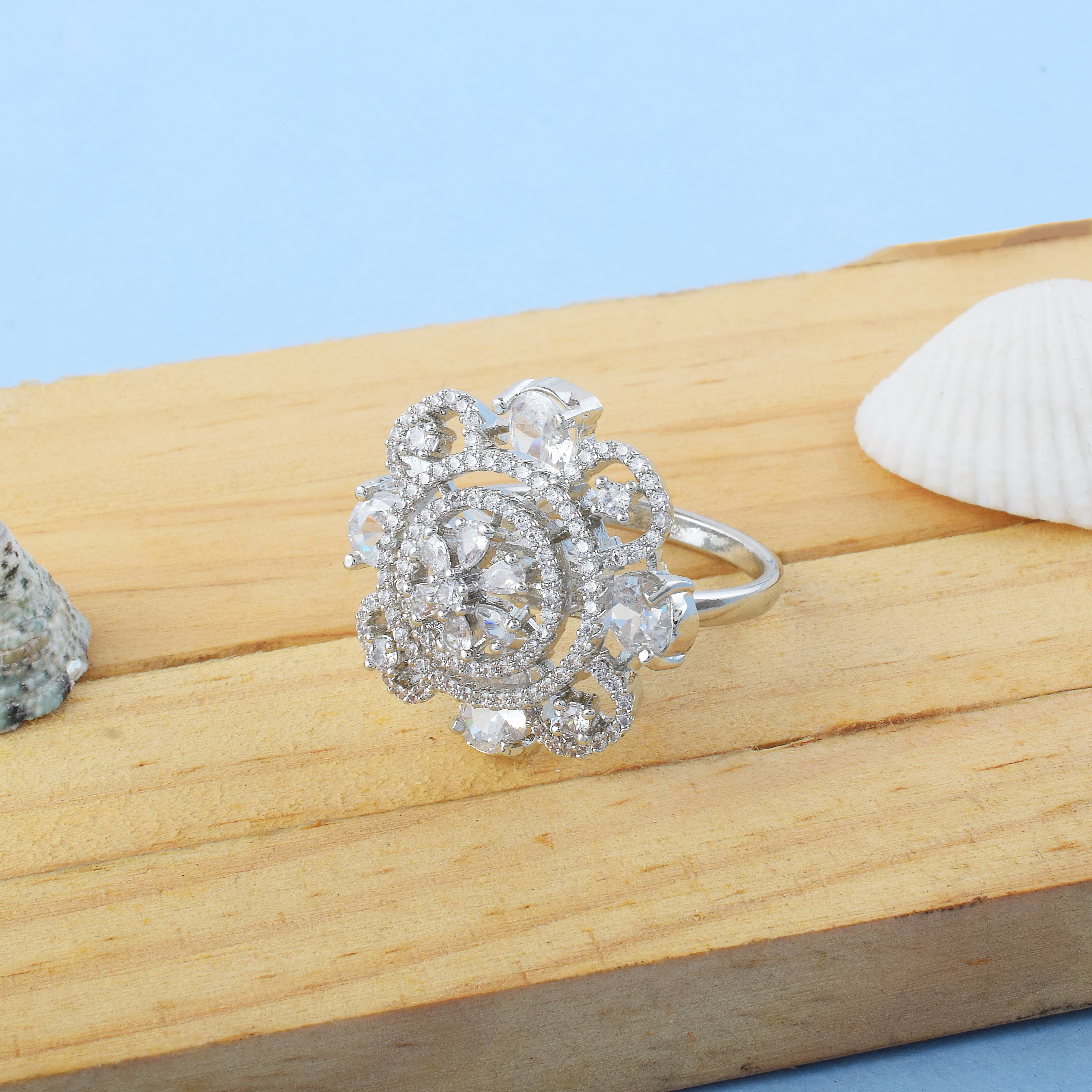 Timeless Silver Color American Diamond Ring With Fine Shine And Details