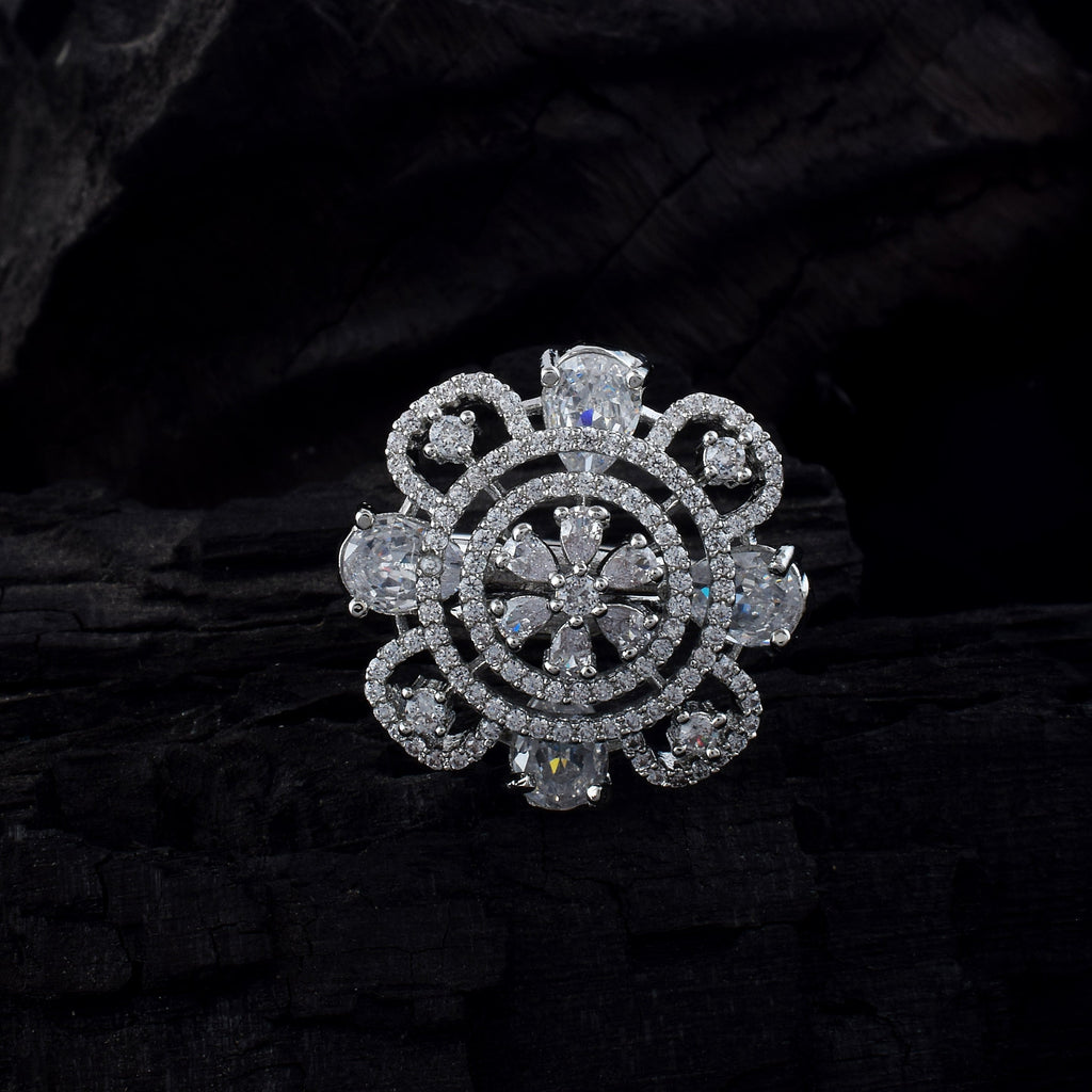 Timeless Silver Color American Diamond Ring With Fine Shine And Details