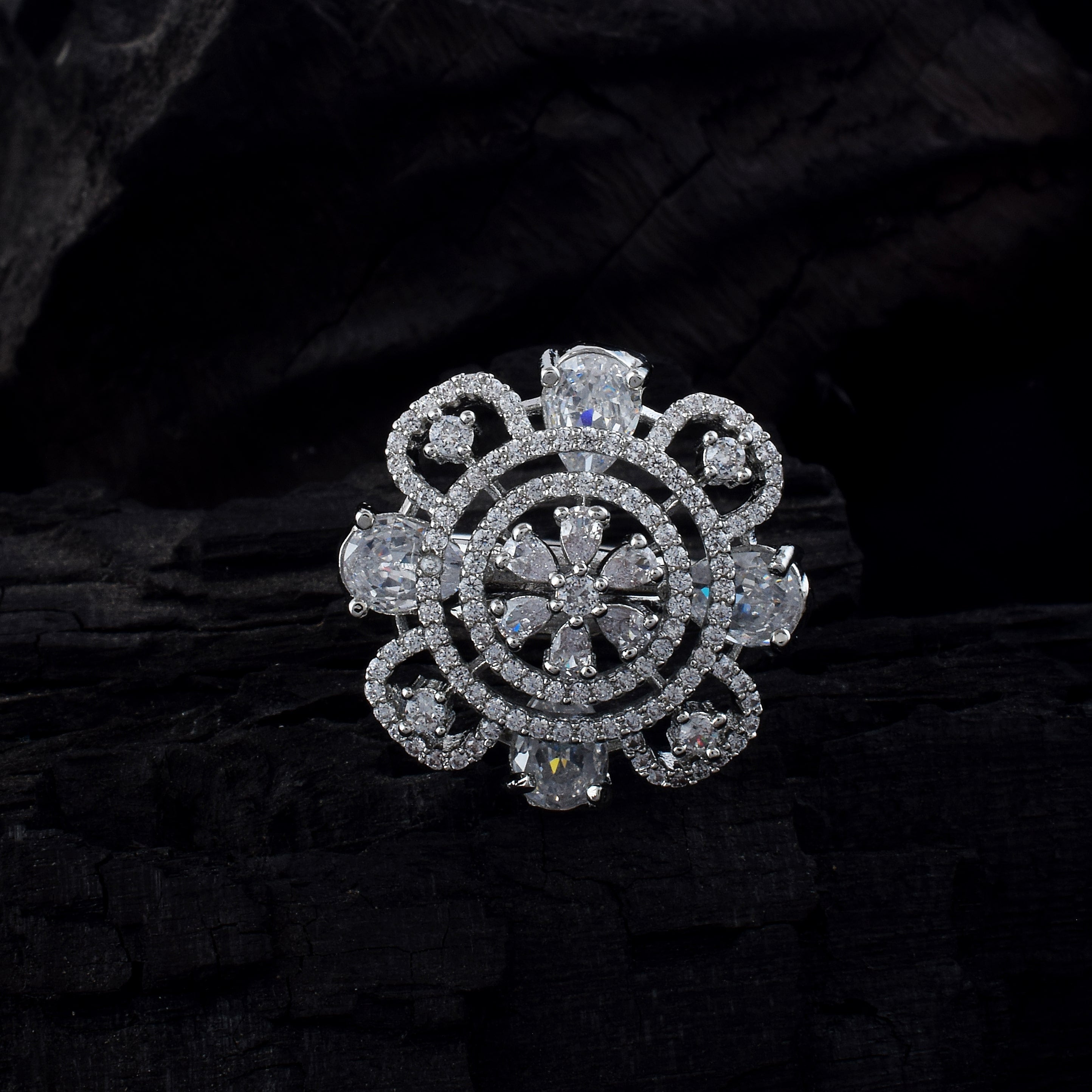 Timeless Silver Color American Diamond Ring With Fine Shine And Details