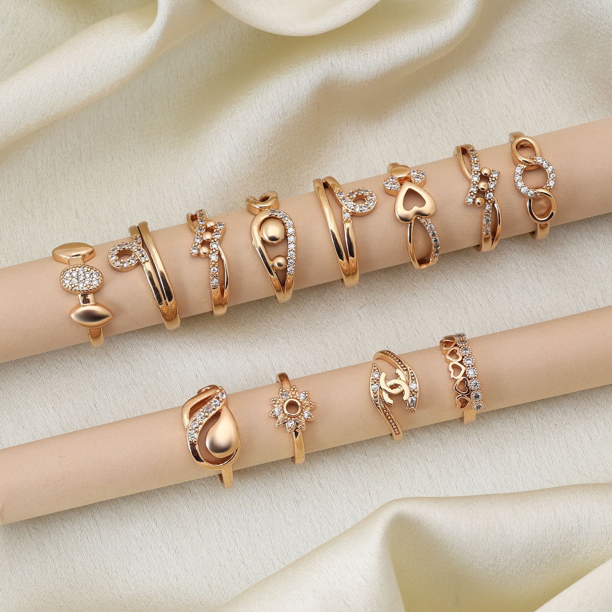Classic Gold Color Combo Of 12 Pieces American Diamond Rings Perfect For Bridal And Festive Occasions
