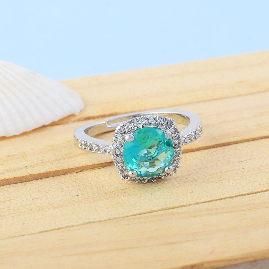 Beautiful Firozi Color American Diamond Ring For Aqua-Inspired Sparkle