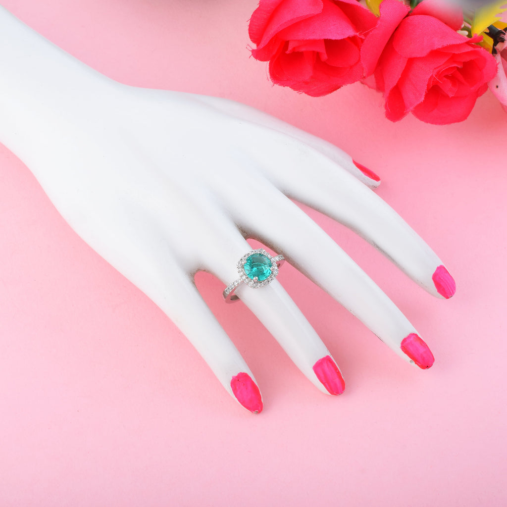 Beautiful Firozi Color American Diamond Ring For Aqua-Inspired Sparkle