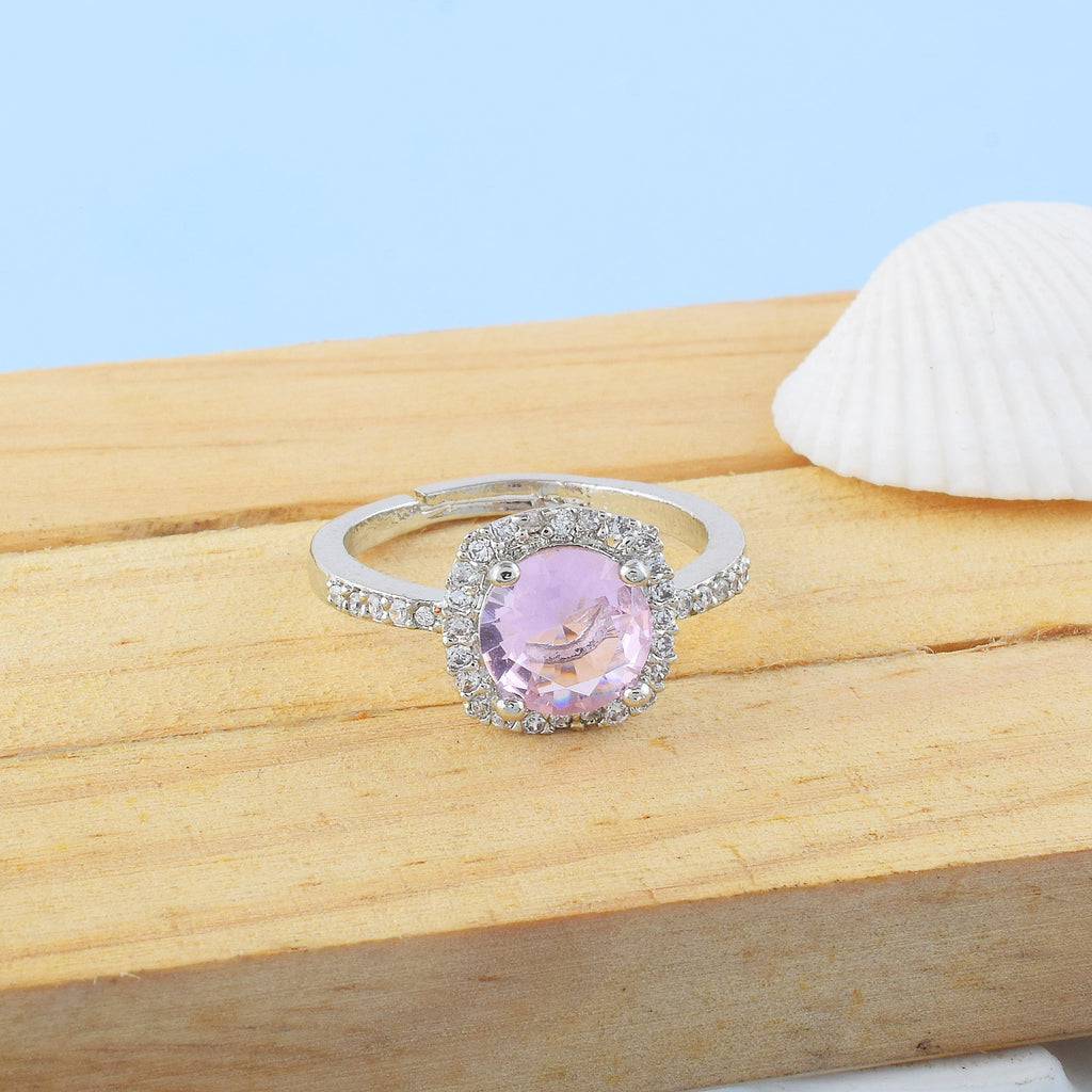 Lovely Pink Color American Diamond Ring With Soft Romantic Shine
