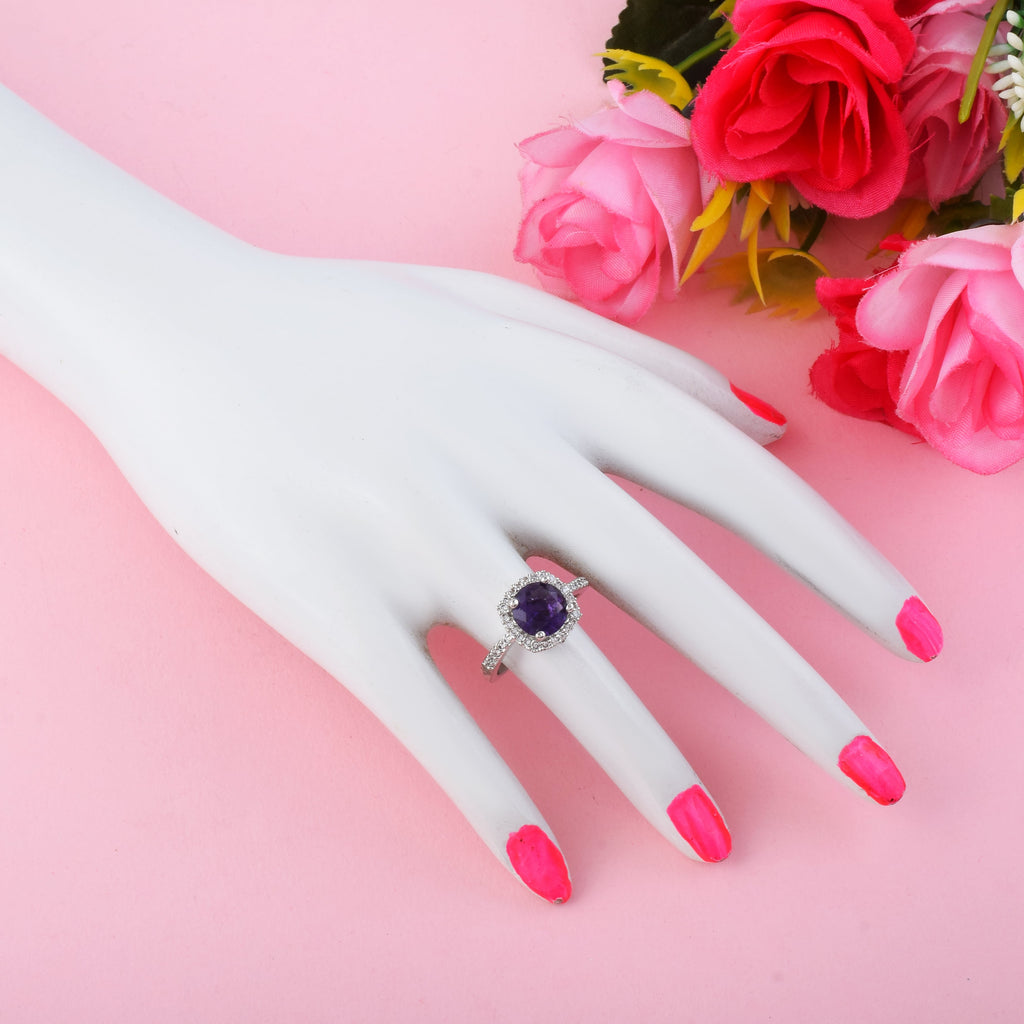 Regal Purple Color American Diamond Ring With Royal Style And Elegance