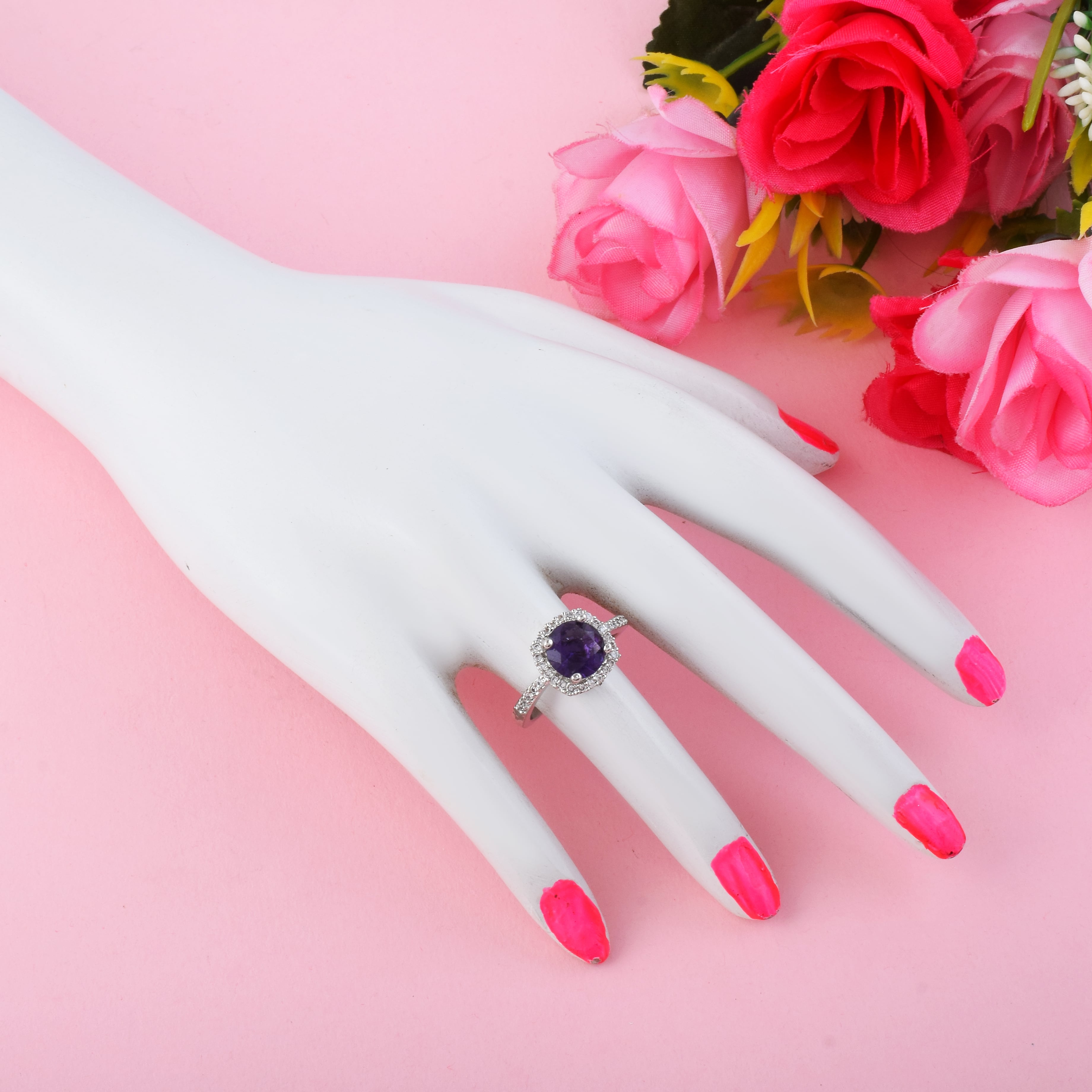 Regal Purple Color American Diamond Ring With Royal Style And Elegance