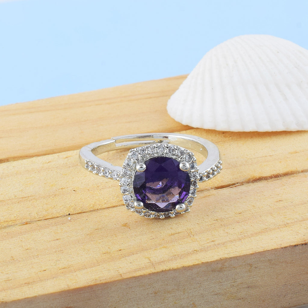 Regal Purple Color American Diamond Ring With Royal Style And Elegance