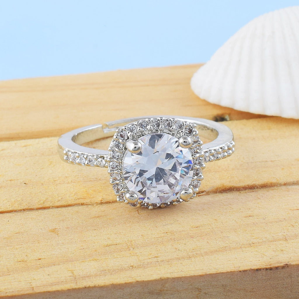 Classic Silver Color American Diamond Ring With Elegant And Sleek Look