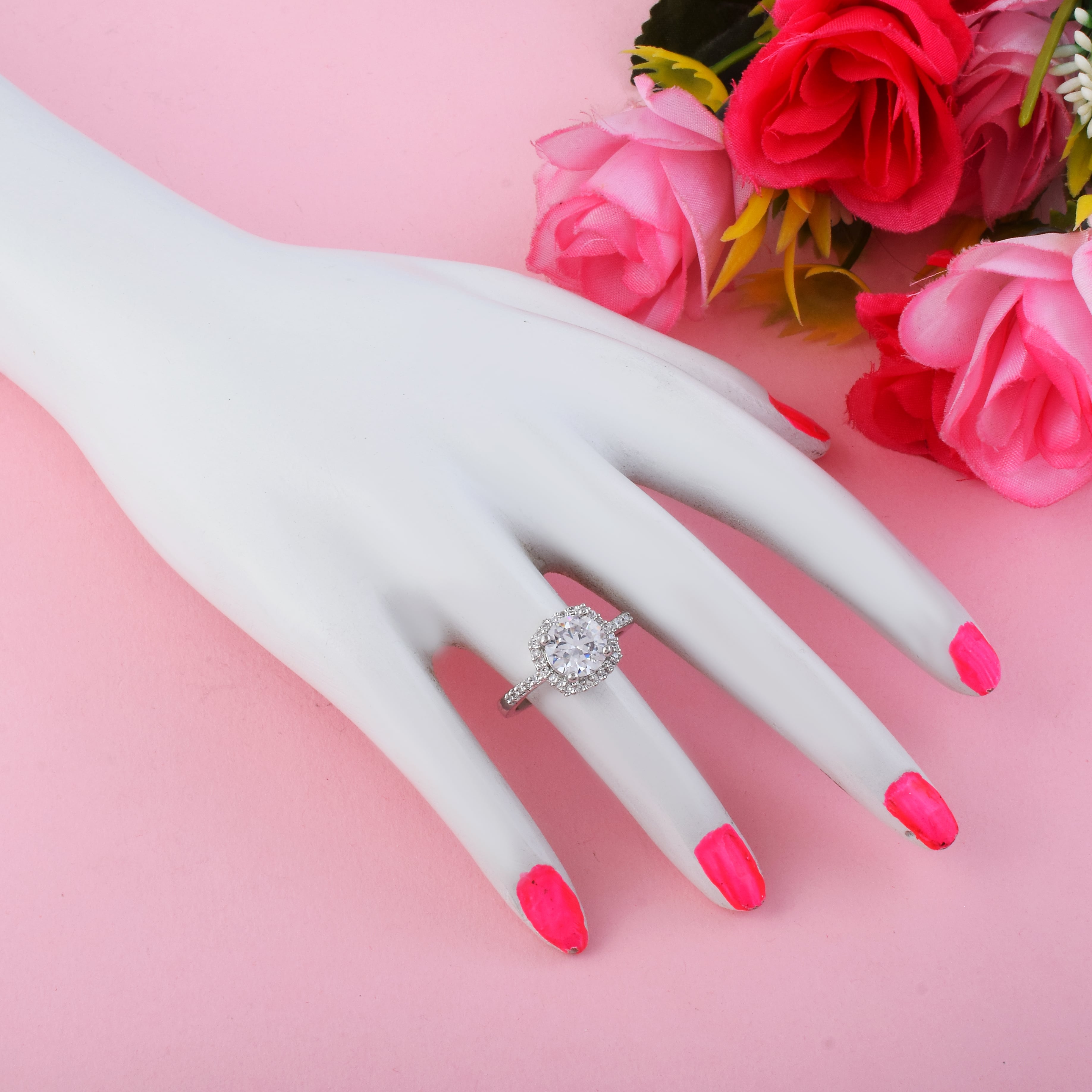 Classic Silver Color American Diamond Ring With Elegant And Sleek Look