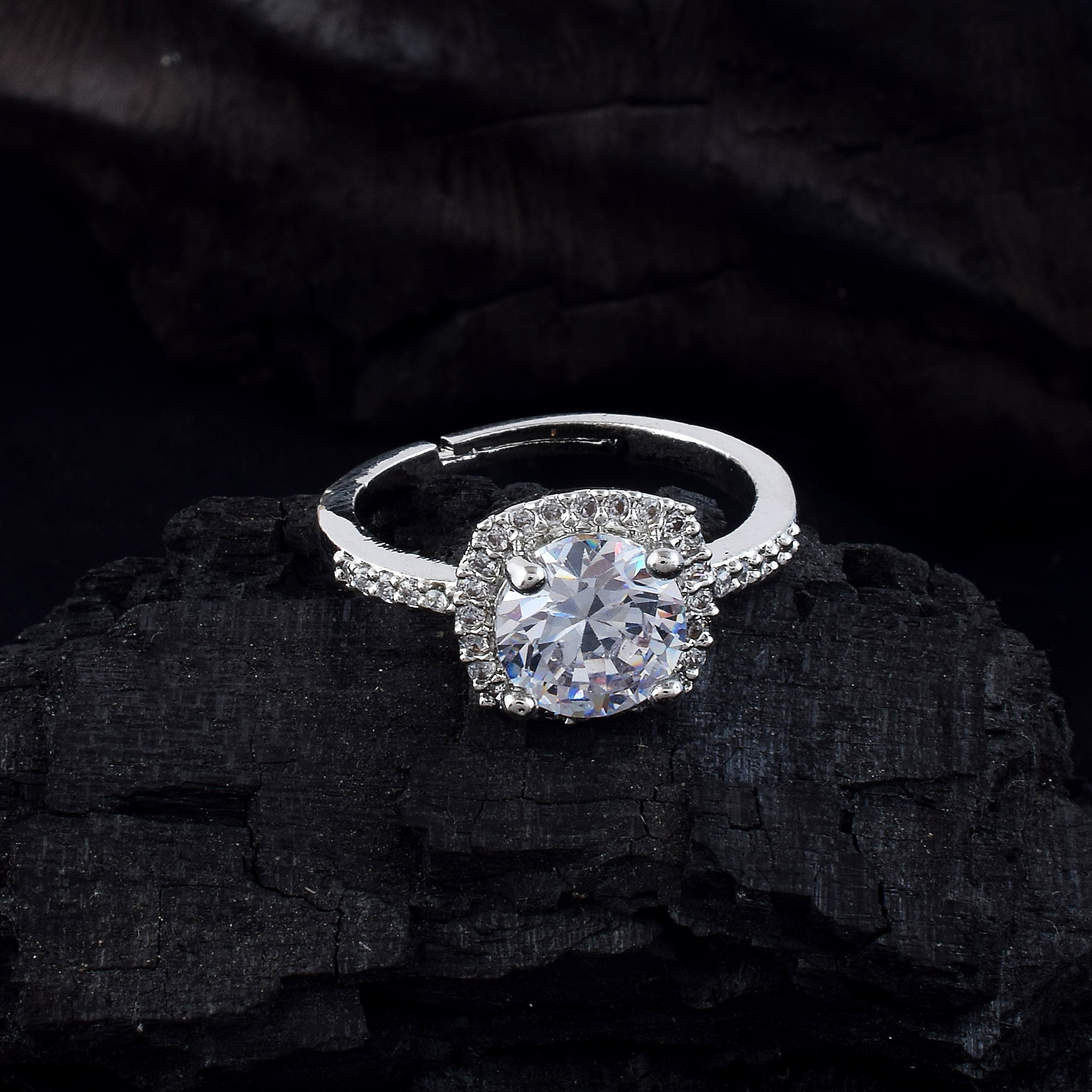 Classic Silver Color American Diamond Ring With Elegant And Sleek Look