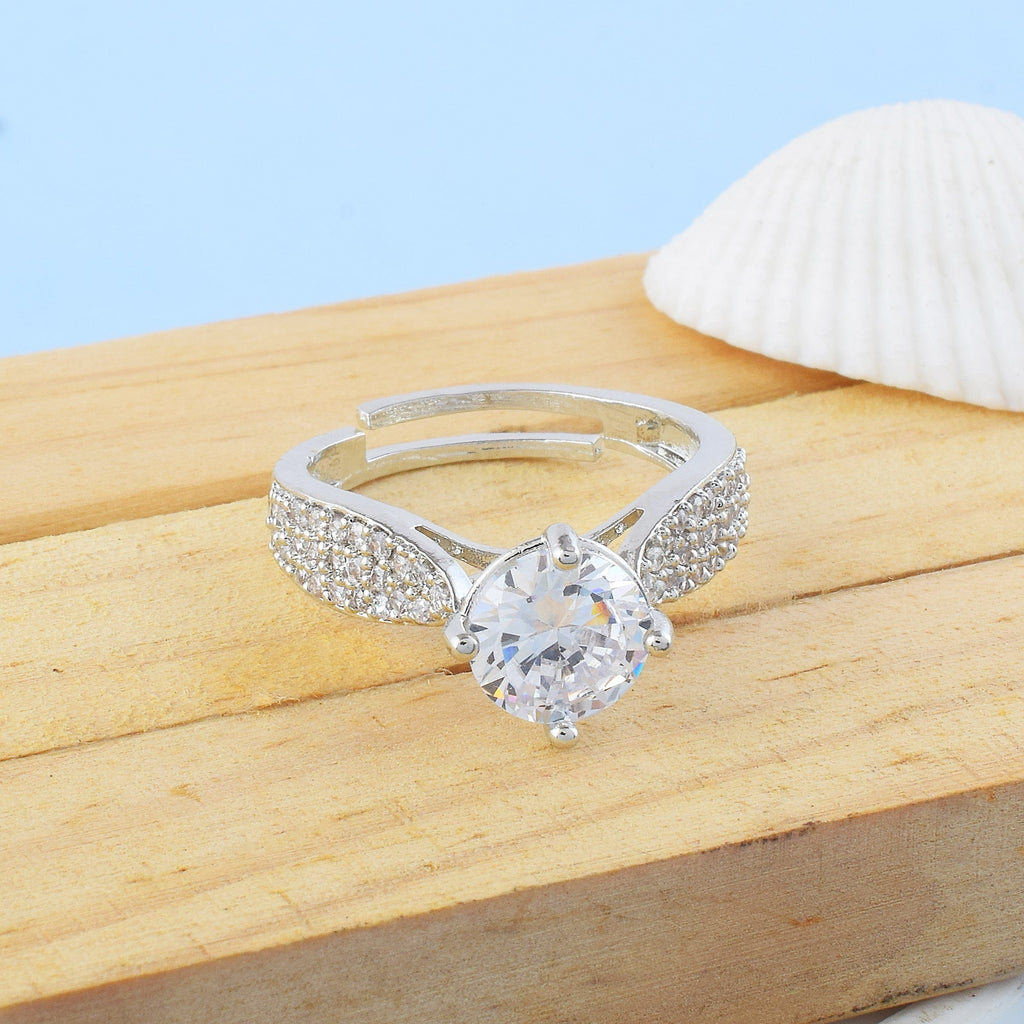 Shiny Silver Color American Diamond Ring For Subtle Glamorous Appeal