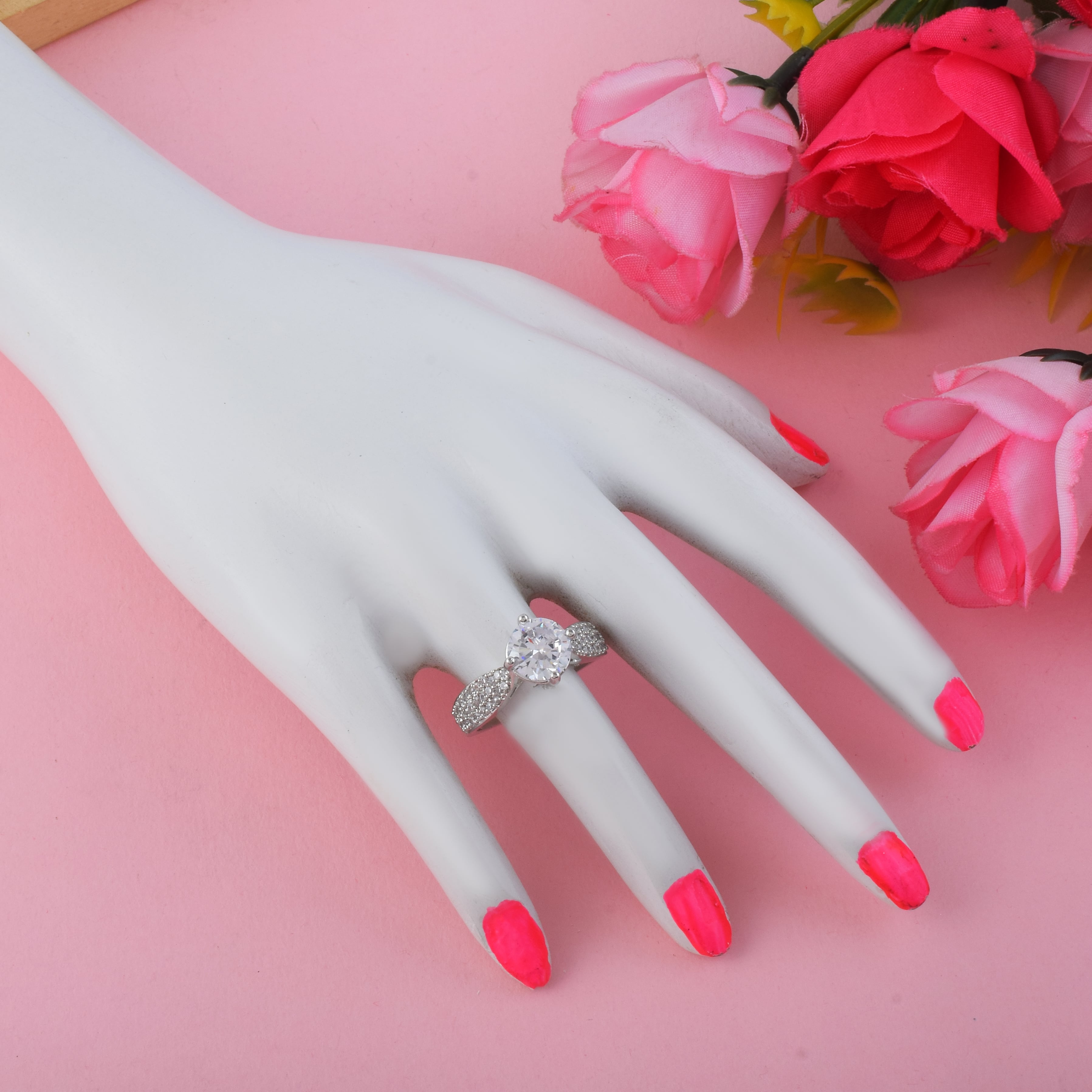 Shiny Silver Color American Diamond Ring For Subtle Glamorous Appeal