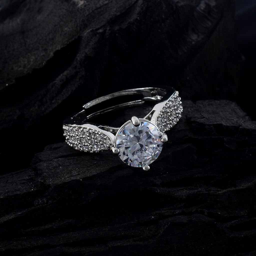 Shiny Silver Color American Diamond Ring For Subtle Glamorous Appeal
