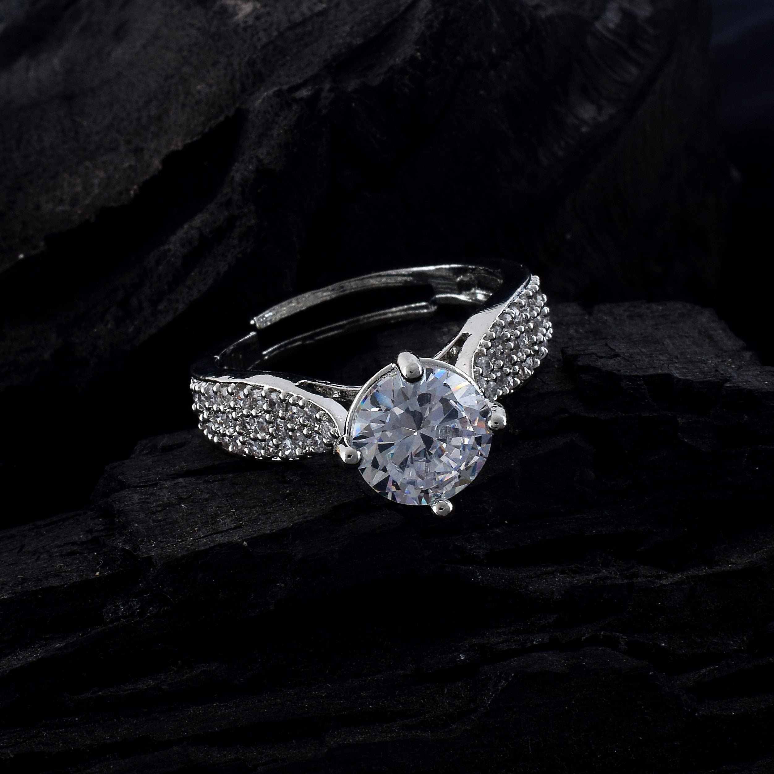 Shiny Silver Color American Diamond Ring For Subtle Glamorous Appeal