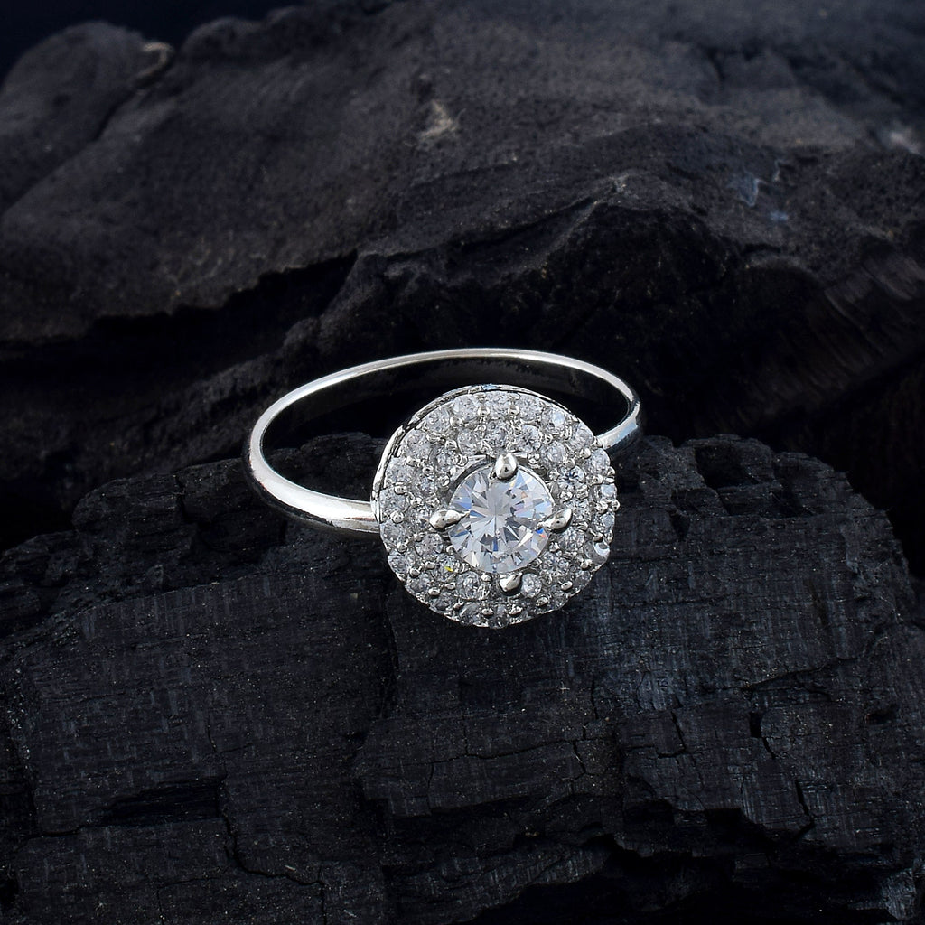 Bright Silver Color American Diamond Ring With Clean And Sleek Finish