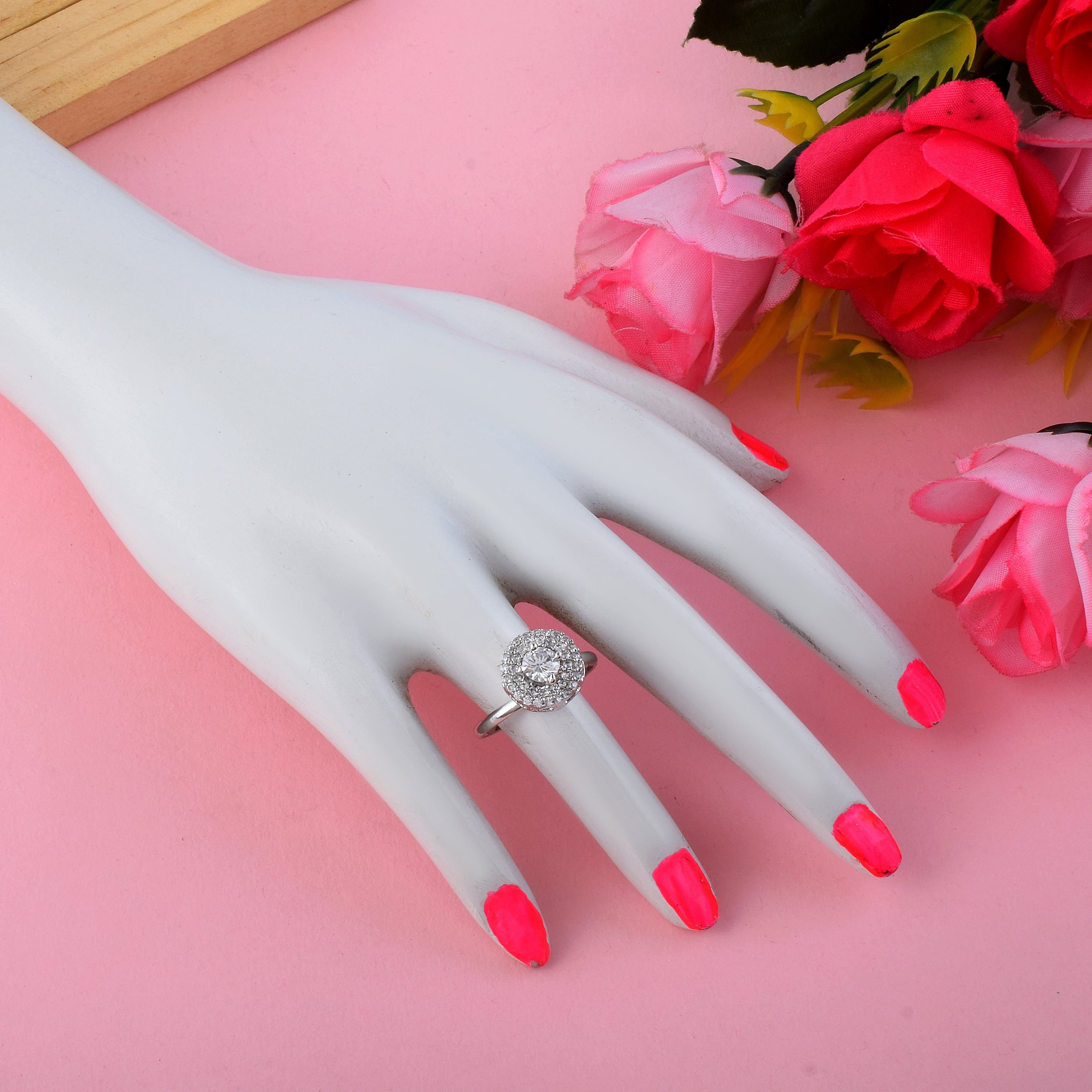 Bright Silver Color American Diamond Ring With Clean And Sleek Finish